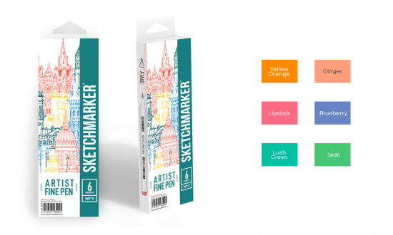 Набор капиллярных ручек Sketchmarker Artist fine pen Basic 4 6цв Набор капиллярных ручек Sketchmarker Artist fine pen Basic 4 6цв